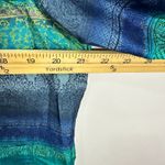 Chico's  Silk Top Womens 1 Medium Blue Geometric Button Up Artsy Boho Luxe Earthy Photo 3