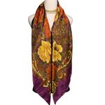 Vintage Worthington XL Italian jacquard satin paisley floral scarf wrap 46” sq Purple Photo 1