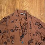 Chico's Silk Blazer Jacket Brown Asian Script Print Button Front Size 2 US L Photo 4