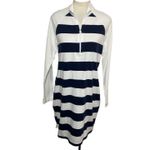 Tommy Bahama Tommy Bahama M Navy White Striped Quarter Zip Tunic Sweatshirt Dress Casual Photo 1