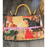 Chico's  Women's Bamboo Handles White Cat Beaded Tote Handbag Photo 1