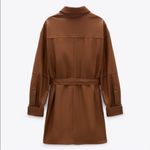 ZARA Faux Leather Belted Shirt Shacket Overshirt Dress in Cognac Brown Size XS Photo 8