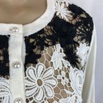 Karl Lagerfeld  Black & White Sheer Panel Crochet Knit Button Cardigan Sweater L Photo 2