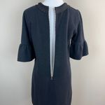French Connection  Mini Dress 6 Navy Black Metallic Shift‎ Bell Elbow Sleeve Photo 4