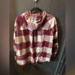 Maurice's Burgundy and Cream Hooded Button UP Flannel Size Large Photo 4