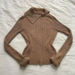 Y2K Mandee tan Brown ribbed turtleneck split collar sweater with cute cuffs Size M Photo 0