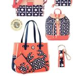 Spartina 449 ⚘ Hilton Head Tulip Crossbody Handbag ⚘ Coral Leather ⚘ Navy Print Photo 14