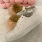 Sam Edelman Leya White Leather Tan Blush Faux Fur Pom Pom Sneaker Shoes Sz 8.5 Photo 0