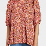 Knox Rose  Smocked High Neck Floral Top Photo 0