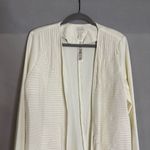 Chico's  Size 2 Ecru‎ Faux Leather Strip Open Front Cardigan Coastal Lagenlook L Photo 3