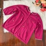 Vintage Christmas Sweater Pink Burgundy Fine Knit Embroidered Trees size 1x Photo 4