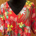 Karen Kane  Fresh Squeeze Short Sleeve Tie-Front Top Red Tropical Floral Size 3X‎ Photo 1