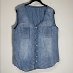 None Denim Sleeveless Button-Up Top Plus Size Chest Pockets Photo 0