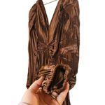 Ieena for Mac Duggal Brown Long Sleeve Pleated Full Skirt Cut Out Sides Gown 6 Photo 7