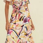 Ador Satin Printed Off Shoulder Belted Maxi Dress Size L Photo 0
