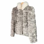 Vintage 80s Rabbit Fur Fox Tail Short Jacket Coat Made in Hong Kong Size Medium Gray Photo 11