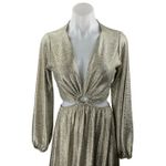 VICI  Gold Metallic Cutout Plunge V-neck Long Sleeve Maxi A-line Gown Dress Sz L Photo 1