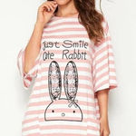 Women's Oversized Cartoon Pocket Nightgown Night Shirts (Pink/Rabbit) Pink Size undefined Photo 0