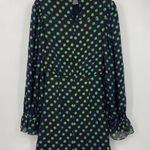 Saloni Rina Mini Dress Ruched Silk Iridescent Green Black Polka Dot NEW Womens 4 Photo 3