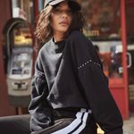 The Kooples  Cropped black fleece sweatshirt with studs Photo 0