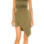 Elliatt  Camo Asymmetric Satin Cocktail Dress in Khaki Size X-Small Photo 15