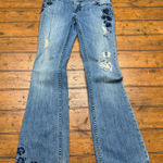 American Eagle  stretch flare jeans with blue embroidery‎ size 4 cowgirl vibes Photo 0