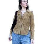Anne Klein 70s Vintage Genuine Leather Suede Camel Western Button Down Shirt 2 Tan Photo 2