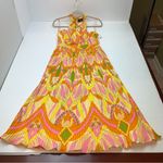 Milk & Honey Brightly Colored Geometric Pattern Pleated Halter Dress Small NEW Yellow Photo 12