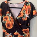 Haute Edition Black Sunflower Pattern Wrap Top Short Sleeve Dress Women’s 1X Photo 1