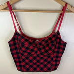 Free People Structured Buffalo Plaid Size Medium Bustier Crop Tank Top Red Blk Photo 0