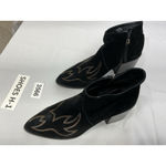 Womans Vox 10 M Pointed Toe Zip Up Embroidered Block Heel Wester Ankle Boots Black Photo 2