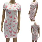 MRT 1030 White Butterfly Print Short Sleeve Tee Shirt Dress Womens Medium Photo 1