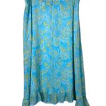 Oscar de la Renta Vtg Skirt 100% Silk Y2K Floral Ruffle Hem Women 16 Blue Green Photo 0