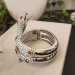Vintage Silver Crystal Cobra Snake Hinge / Clamper Bracelet Photo 3