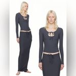 SKIMS  Gray Soft Lounge Tie Front Long Sleeve T-Shirt Photo 1