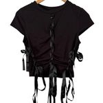 SheIn NWT Black Lace Up Ribbon Stretchy Crop Top Black Size Medium Photo 1
