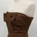 Vintage Y2k BCBG Mini Dress Strapless Bow Bodice Bodycon Twill Brown Womens 0 Photo 4