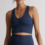Quince NWT  Women's V Neck Navy Heathered Sports Bra Sz S Photo 0