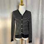 Ralph Lauren Lauren Petite Striped Silk Cardigan Navy White V Neck Button Front Photo 2