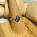 Labradorite Sterling Silver Hammered Band Ring Handmade Size 8 Blue Photo 4