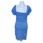 Guess  Chambray Smocked Denim Mini Bodycon Dress Puff Sleeves Size Small Y2K Photo 2