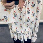 Derek Lam  Floral Ruffle Blouse top Silky 1X White Red long sleeves NEW Photo 2