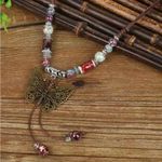 Retro Hollow‎ Copper Butterfly Pendant With Ceramic Beads Necklace Ethnic Style Photo 5