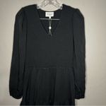 Bohme  Black Tencel Smocked Tiered Long Sleeve V-Neck MIDI Dress Photo 2