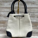 VTG Liz Claiborne Leather Co Purse Handbag Cream Navy Drawstring Satchel Preppy Blue Photo 1