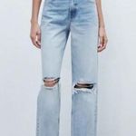 ZARA Distressed Straight Wide Leg Jeans Light Wash Denim Boyfriend Relaxed Photo 0