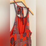 LULU’s Social Philosophy Coral Red Print Halter Tie Back Dress size Large Orange Photo 9