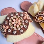 Mystique Boutique Mystique NEW Beaded Tan Leather Loop Slip On Sandals Size 10 Boho Chic Summer Photo 2