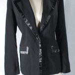 Classic Chic Glam Black Blazer Sateen Trim Size 14 Petite Elegant Formal Work Photo 3