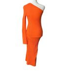 Lulus LULU’S Time to Delight Orange Ribbed One-Shoulder Sweater Midi Dress Sz XS Photo 7
